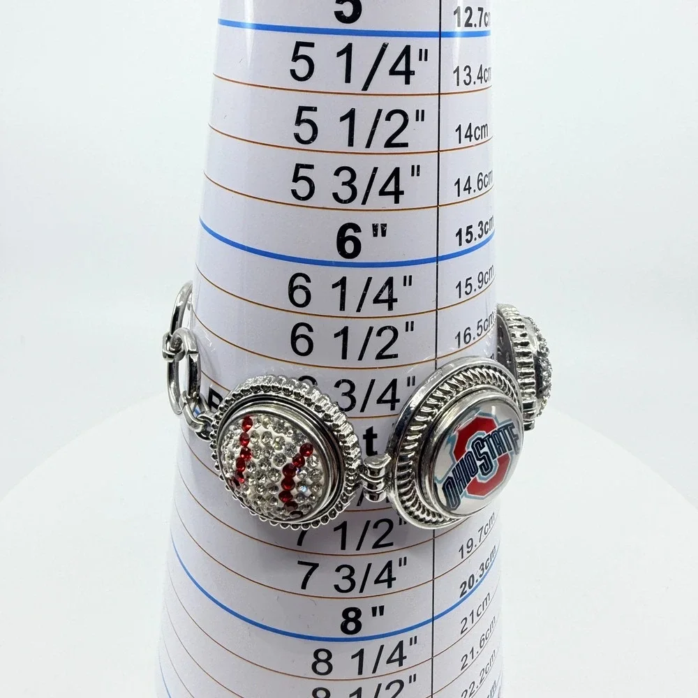 Silver Tone Red White Rhinestone Collegiate Fan‎ Bracelet Ohio Sports Team Boho